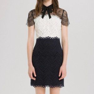 NWOT Sandro Rozen Two Tone Lace Dress Black White Size EU Size 1 (US Size 2-4)